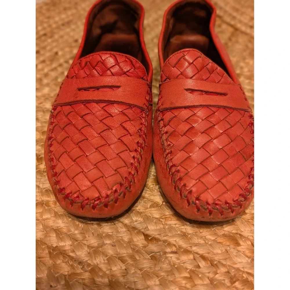 Robert Zur Petra Woven Leather Driving Loafers Red Womens 8M Penny Moccasins